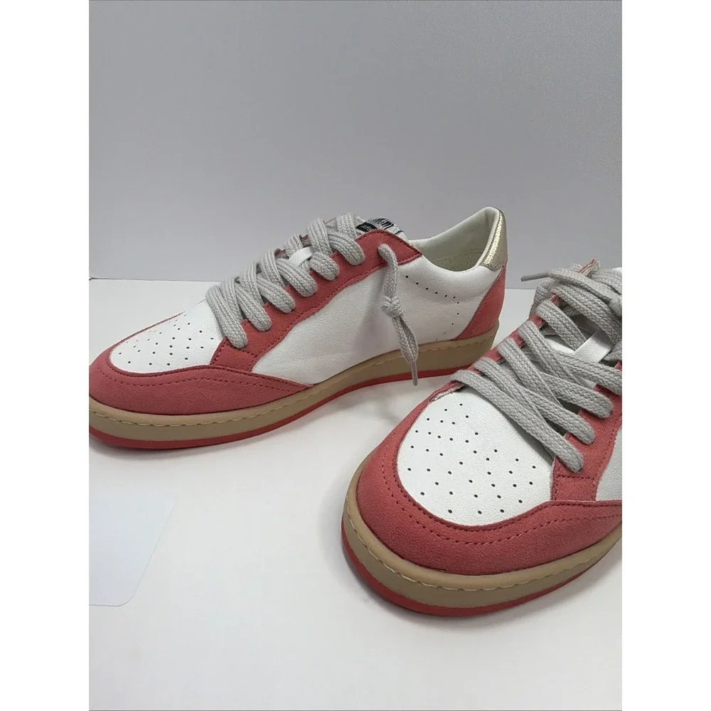 Mimi Women's Avery Leather Sneaker White/Salmon Pink with Sparkly Star Size 9